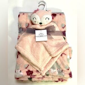 Mini Muffin Pink Floral Fox & Friends Baby Blanket & Lovey Set NWT